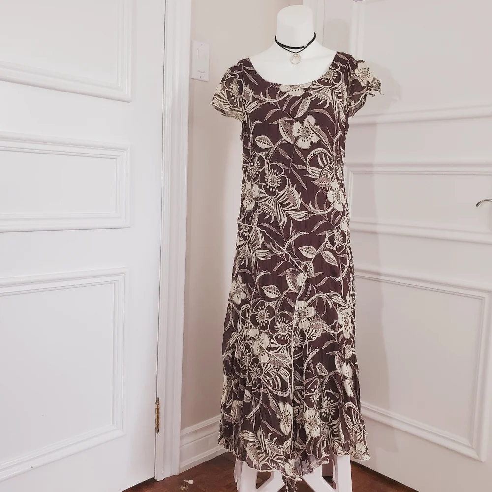 Vintage 80's Crepe Floral Short Sleeved Maxi Dress By Linea Domani Italy - Picture 10 of 16